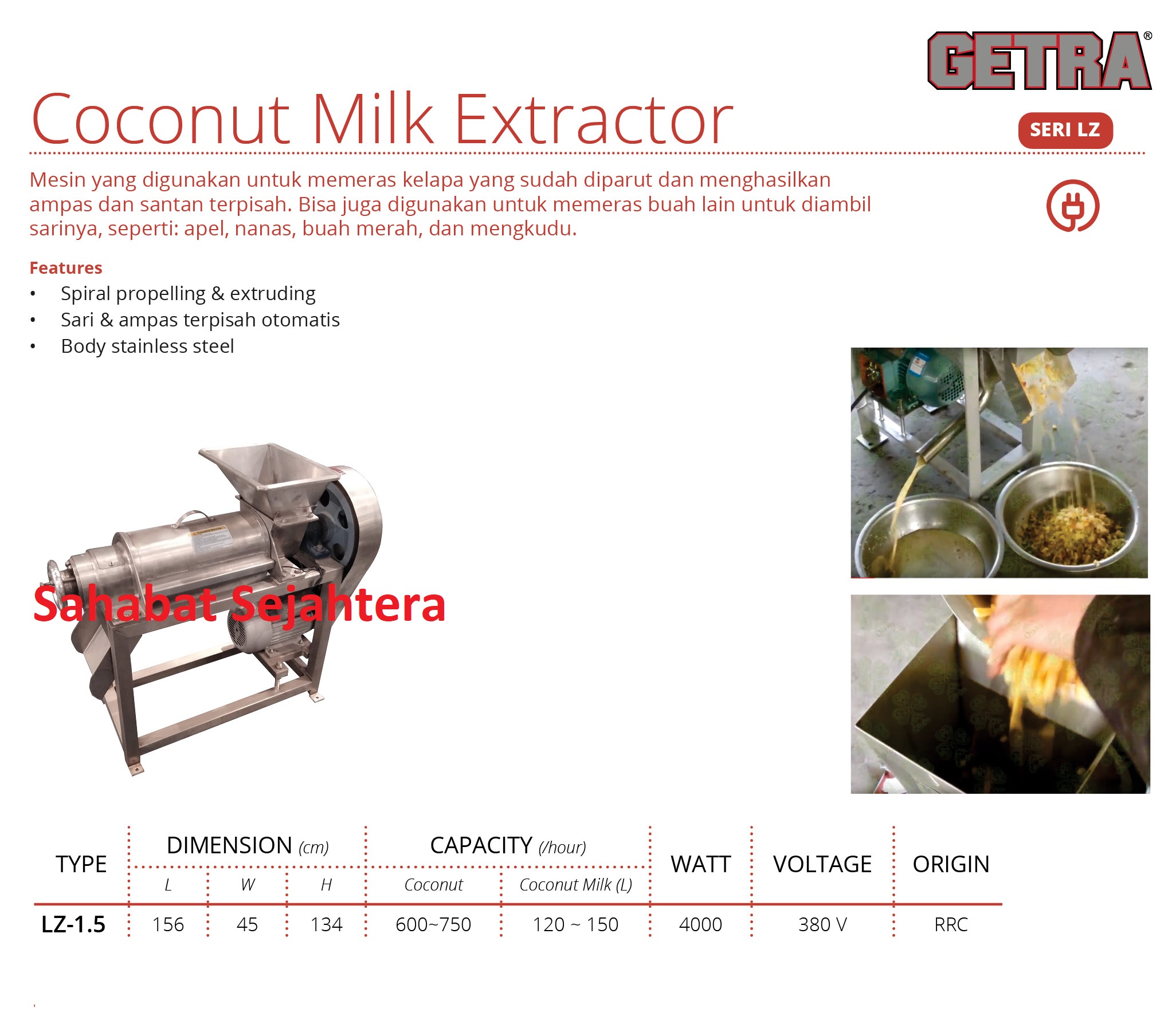 Coconut Milk Extractor Getra LZ-1.5