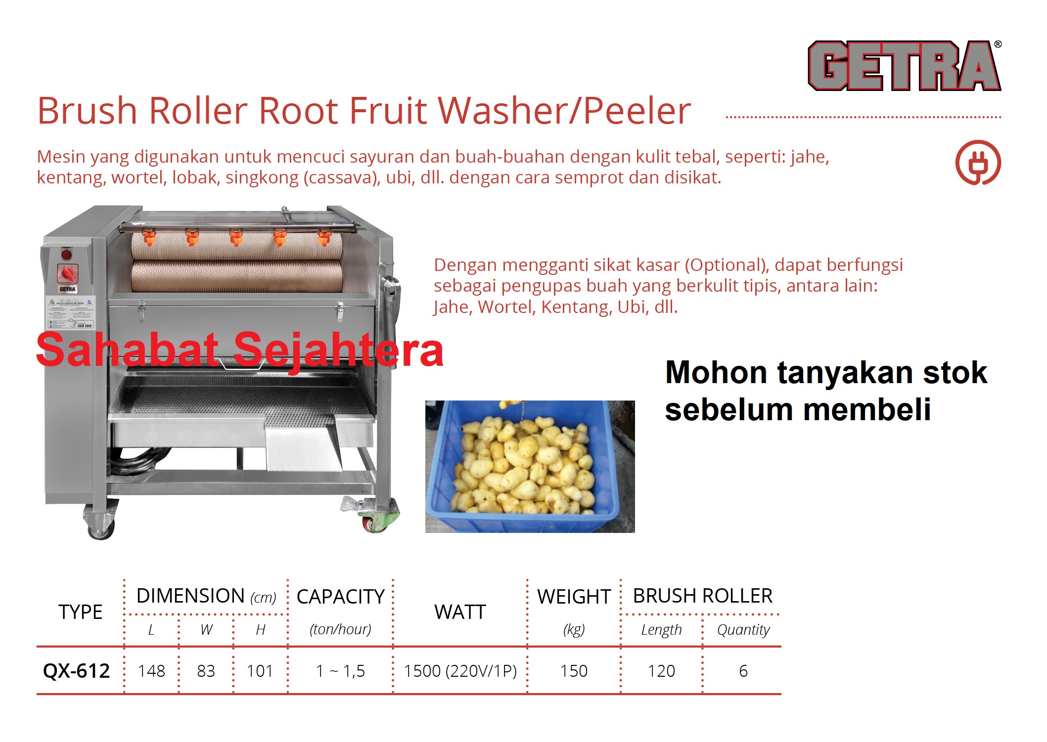 Brush Roller Root Fruit Washer/Peeler Getra QX-612