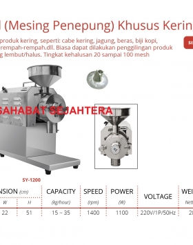 S/S Disc Mill (Mesin Penepung) Khusus Kering Getra SY-1200