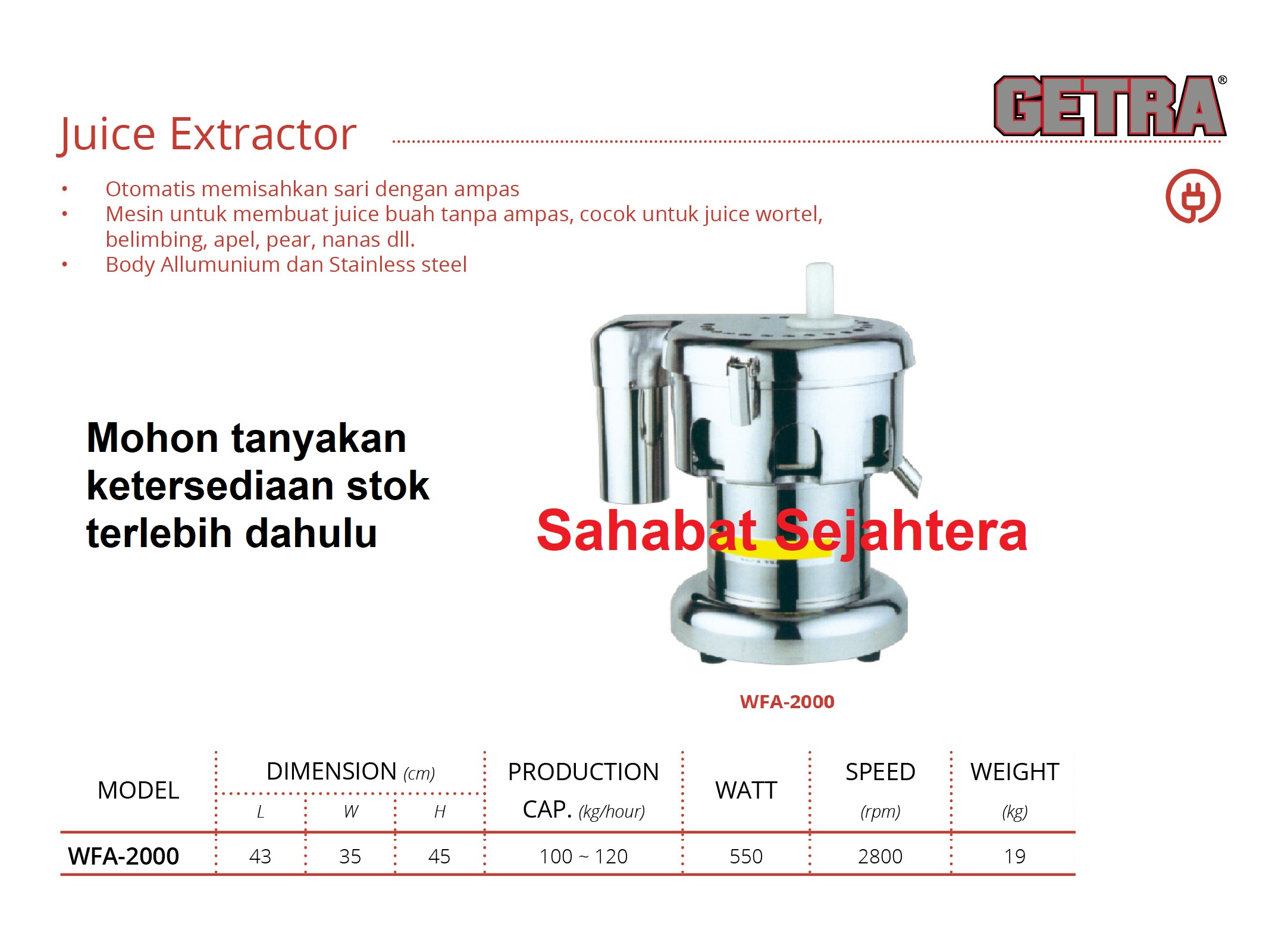 Juice Extractor Getra WFA-2000