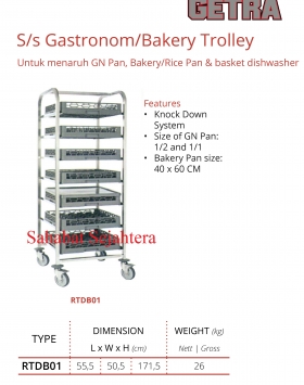 S/s Gastronom/Bakery Trolley Dishwasher Getra Type RTDB01