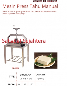 Mesin Press Tahu Manual Getra ET-DF01