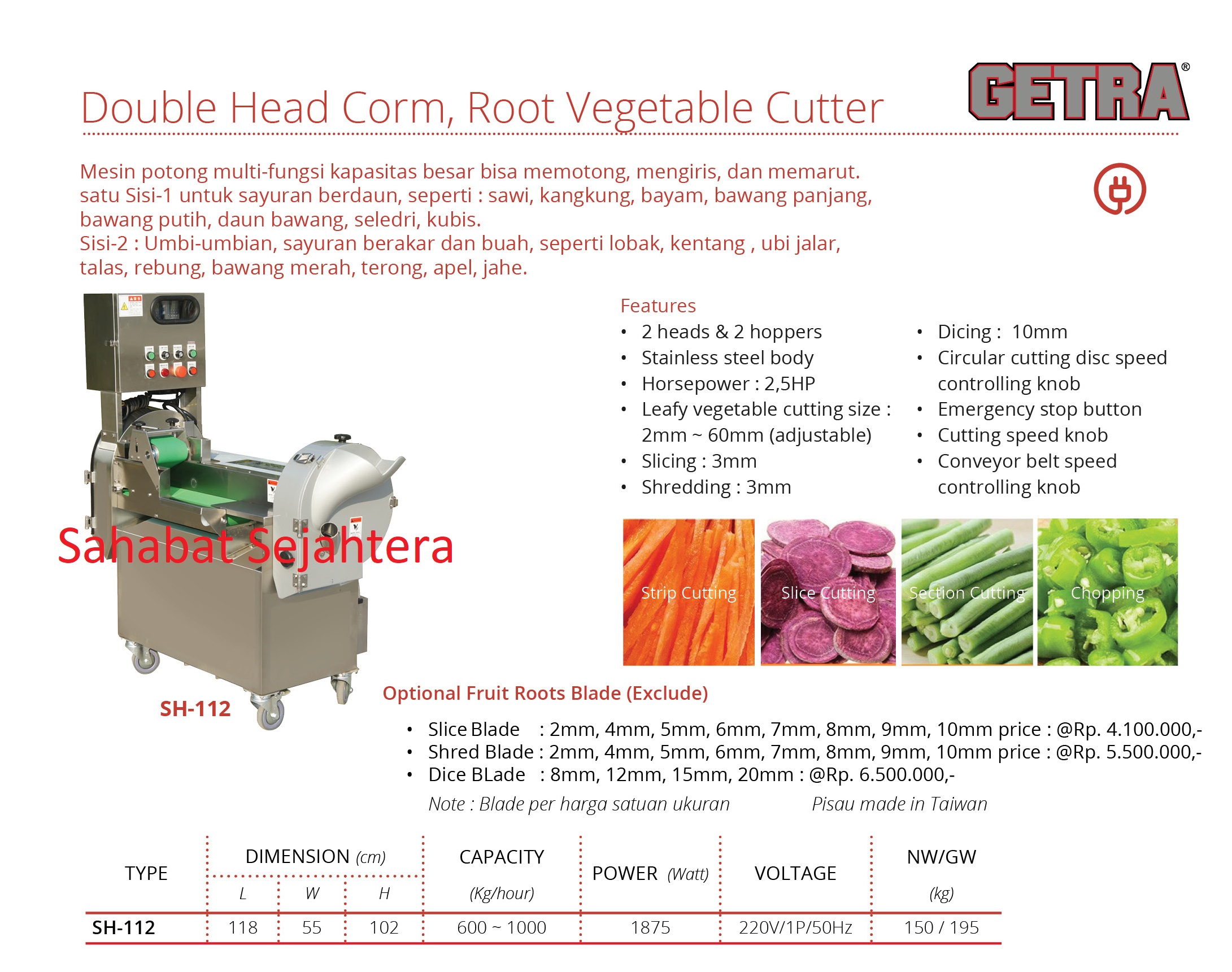 Double Head Corm, Root Vegetable Cutter Getra SH-112