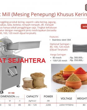 S/S Disc Mill (Mesin Penepung) Khusus Kering Getra SY-180