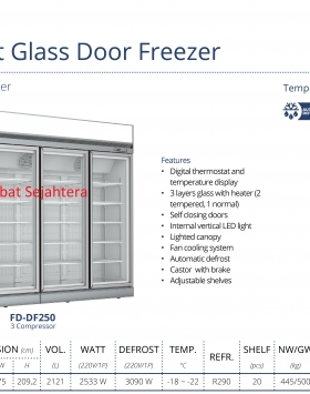 Top Mount Freezer GEA FD-DF250 Kabinet Pendingin Kaca