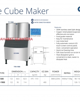 Ice Cube Maker GEA TF-1500 + Ice Bin TFB-1900 Mesin Cetak Es Batu