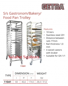 S/S Gastronom/Bakery/Food Pan Trolley Getra Type 11041 Troli Bakery