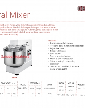 Spiral Mixer GETRA LB50 Mesin Pengaduk Adonan Roti