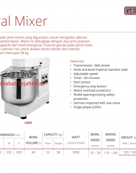 Spiral Mixer GETRA LB60 Mesin Pengaduk Adonan Roti